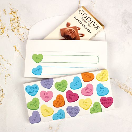 Deluxe Personalized Valentine's Day Conversation Hearts Godiva Chocolate Bar in Gift Box