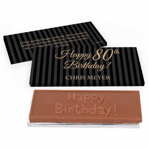Deluxe Personalized Birthday Pinstripe 80th Chocolate Bar in Gift Box