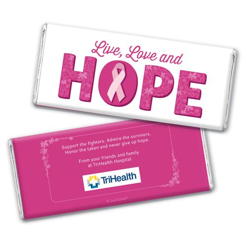 Personalized Breast Cancer Awareness Live Love Hope Chocolate Bar Wrappers Only