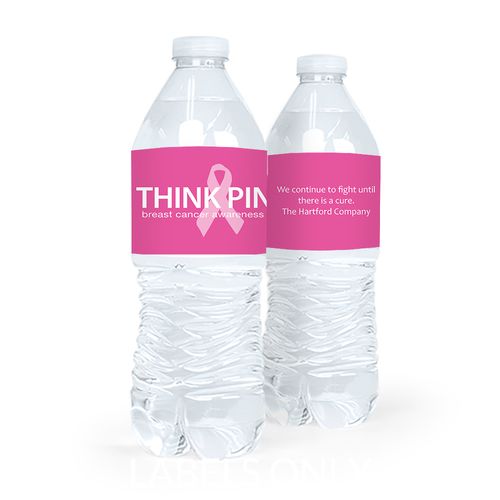 Personalized Bonnie Marcus Breast Cancer Awareness Simply Pink Water Bottle Sticker Labels (5 Labels)