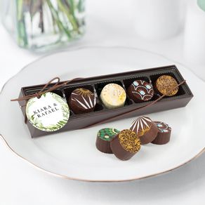 Personalized Wedding Botanical Greenery Gourmet Chocolate Truffle Gift Box (5 Truffles)