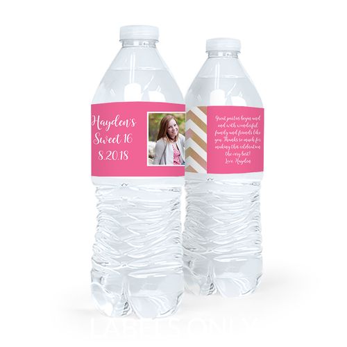 Personalized Sweet 16 Birthday Picture Water Bottle Sticker Labels (5 Labels)