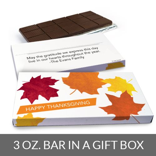 Deluxe Personalized Thanksgiving Fall leaves Chocolate Bar in Gift Box (3oz Bar)