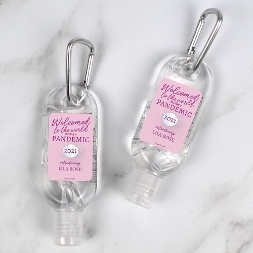 Personalized Birth Announcement Welcome to the World Hand Sanitizer with Carabiner 1.fl. Oz.