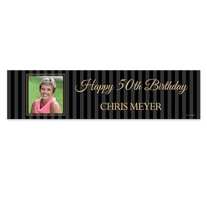 Personalized Birthday 50th Pinstripe Photo 5 Ft. Banner