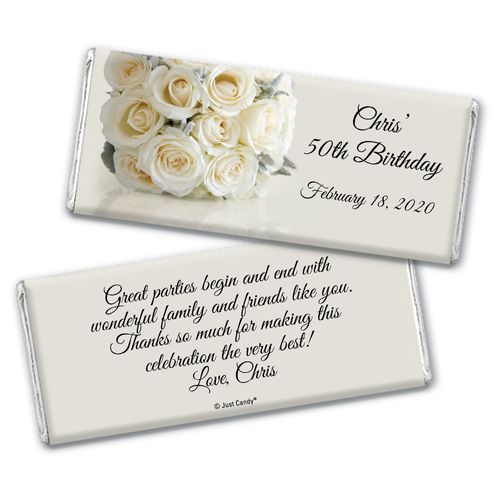Birthday Personalized Chocolate Bar Wrappers Classic White Rose Bouquet