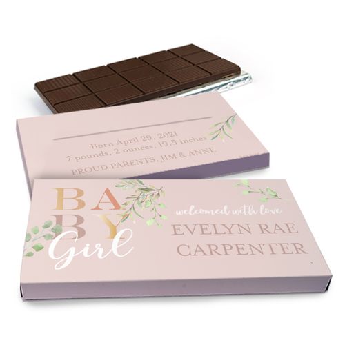 Deluxe Personalized Welcome Baby Girl Chocolate Bar in Gift Box (3oz Bar)