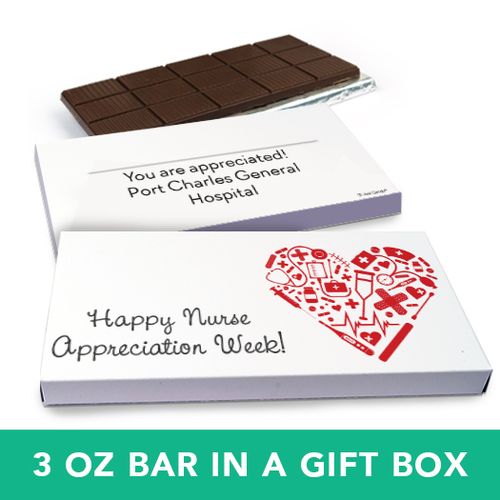 Deluxe Personalized Nurse Appreciation Medical Heart Belgian Chocolate Bar in Gift Box (3oz Bar)