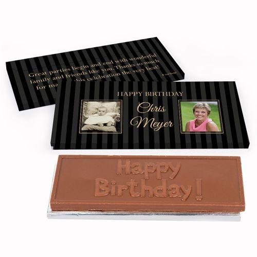 Deluxe Personalized Birthday Pinstripe Chocolate Bar in Gift Box