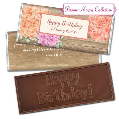 Bonnie Marcus Collection Personalized Embossed Chocolate Bar Chocolate and Wrapper Blooming Joy Birthday Party Favor