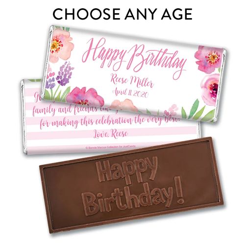 Bonnie Marcus Collection Personalized Embossed Chocolate Bar Chocolate & Wrapper Floral Embrace Birthday Favors