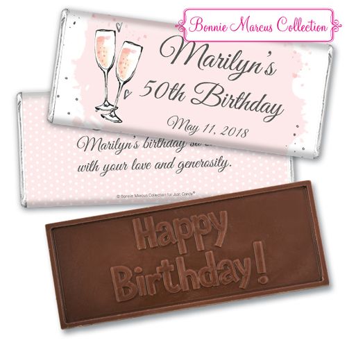 Personalized Bonnie Marcus Birthday Bubbly Party Pink Embossed Chocolate Bar & Wrapper