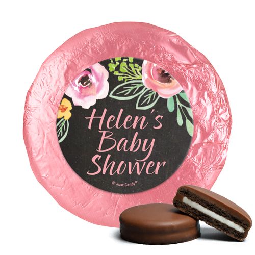 Personalized Bonnie Marcus Baby Shower Watercolor Blossom Wreath Chalkboard Milk Chocolate Covered Oreos
