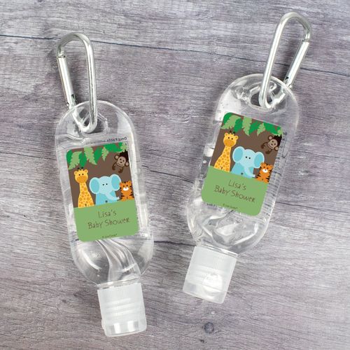 Personalized Baby Shower Jungle Buddies Hand Sanitizer with Carabiner 1.fl. Oz.