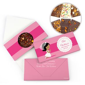 Personalized First Communion Little Girl in Prayer Gourmet Infused Belgian Chocolate Bars (3.5oz)