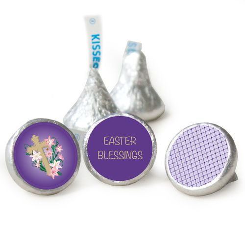 Easter Personalized Hershey's Kisses Oval Cross with Lilies Assembled Kisses