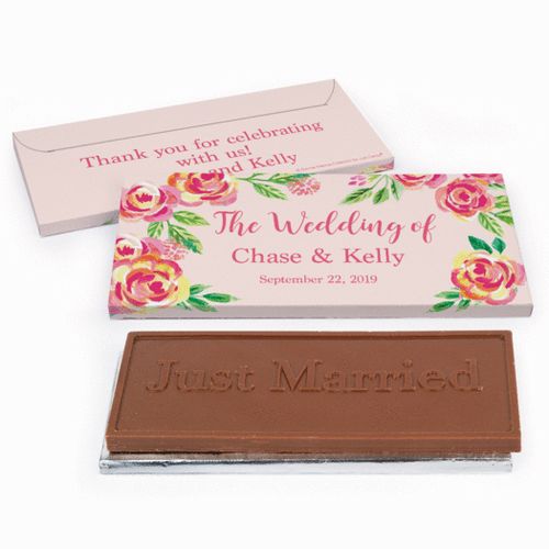 Deluxe Personalized Wedding Pink Flowers Chocolate Bar in Gift Box