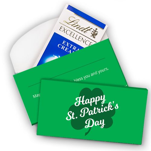 Deluxe Personalized St. Patrick's Day Clovers Lindt Chocolate Bar in Gift Box (3.5oz)