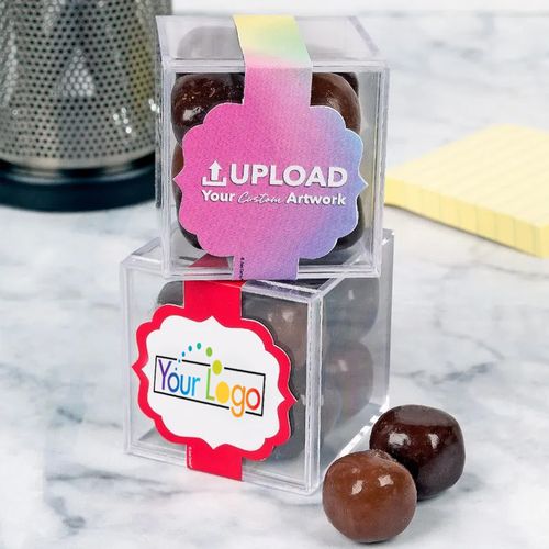 Personalized Business Add Your Logo JUST CANDY® favor cube with Premium Milk & Dark Chocolate Sea Salt Caramels
