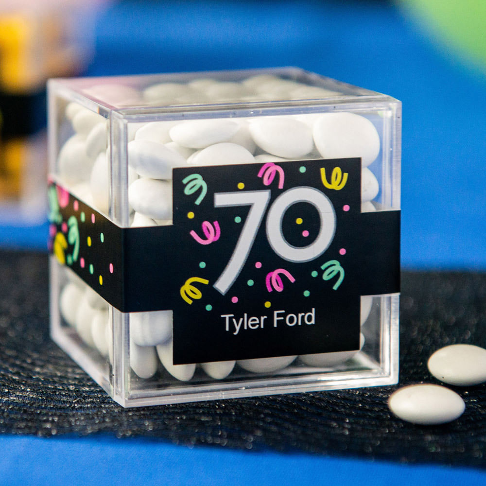 Personalized Milestone 70th Birthday Just Candy® Favor Cube With Just