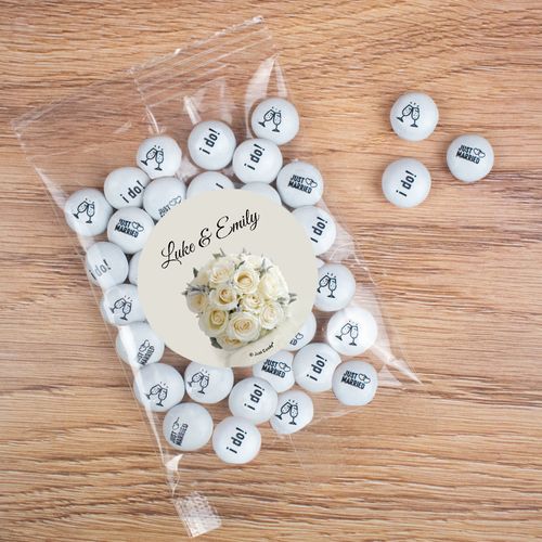 Personalized Wedding White Roses Candy Bag with JC Chocolate Minis