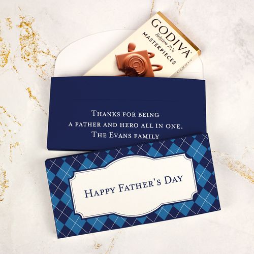 Personalized Father's Day Argyle Pattern Godiva Chocolate Bar in Gift Box