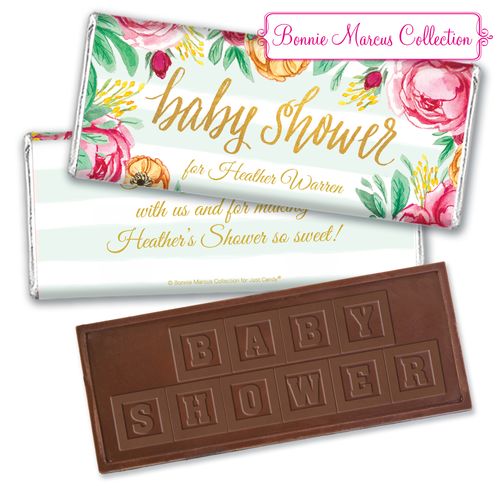 Personalized Bonnie Marcus Baby Shower Stripes Embossed Chocolate Bar & Wrapper
