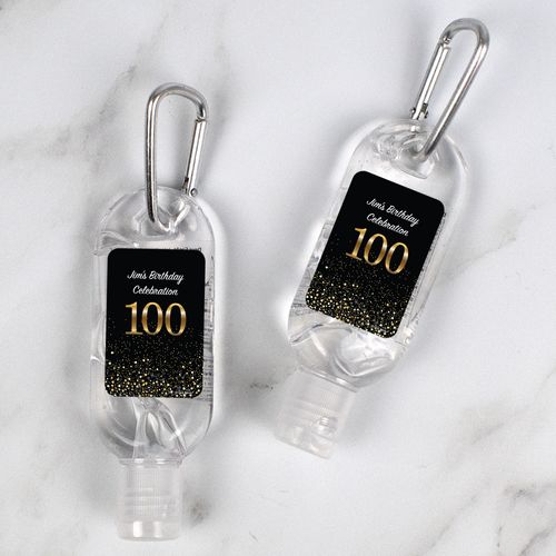 Personalized Hand Sanitizer with Carabiner 100th Milestone 1 fl. oz bottle - Elegant Birthday