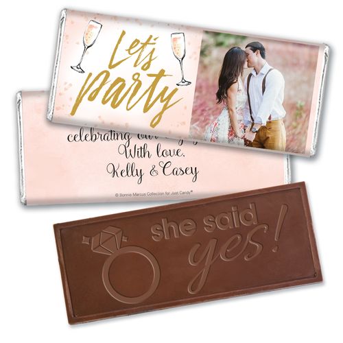 Personalized Bonnie Marcus Engagement Champagne Party Embossed Chocolate Bar & Wrapper
