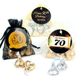 Personalized Milestones Birthday Favor Assembled Organza Bag with Hershey's Kisses