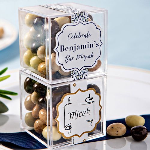 Personalized Bar Mitzvah JUST CANDY® favor cube with Premium New York Espresso Beans