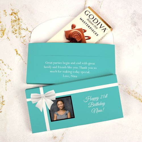 Deluxe Personalized Birthday Godiva Chocolate Bar in Gift Box - White Bows