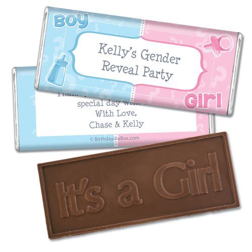 Pick a Side Gender Reveal Embossed It's a Girl Chocolate Bar & Wrappers