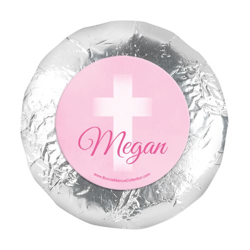 Personalized Girl First Communion Faded Cross 1.25" Stickers (48 Stickers)