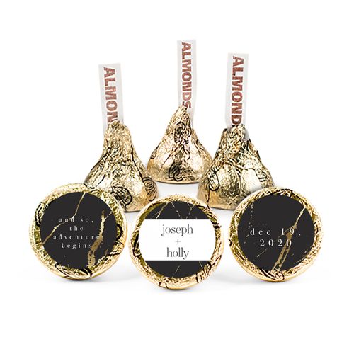 Personalized Wedding Black & Gold Marble Hershey's Kisses