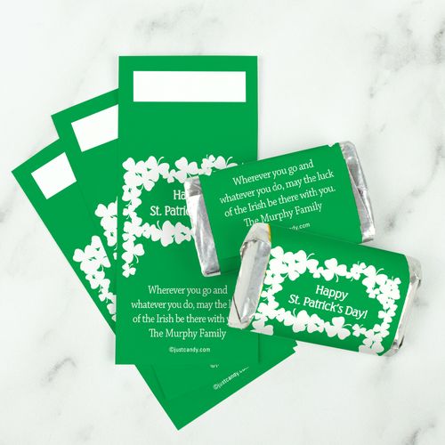 St. Patrick's Day Personalized Hershey's Miniatures Wrappers White Clovers on Green