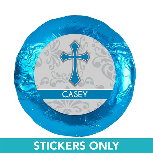 Communion 1.25" Sticker Fluer de Lis Cross (48 Stickers)