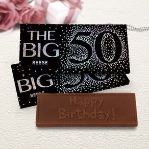 Deluxe Personalized Birthday Big 5-0 Chocolate Bar in Metallic Gift Box