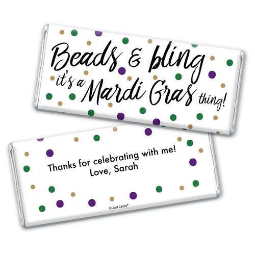 Personalized Mardi Gras Beads & Bling Chocolate Bar Wrappers Only