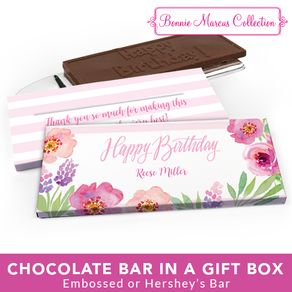 Deluxe Personalized Adult Birthday Floral Embrace Chocolate Bar in Gift Box