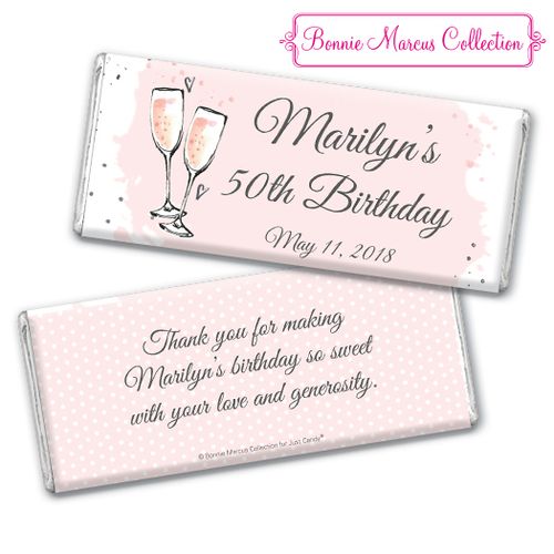 Personalized Bonnie Marcus Birthday Bubbly Party Pink Chocolate Bar & Wrapper