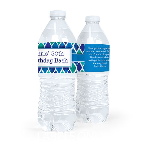 Personalized Birthday Beautiful Blues Water Bottle Sticker Labels (5 Labels)