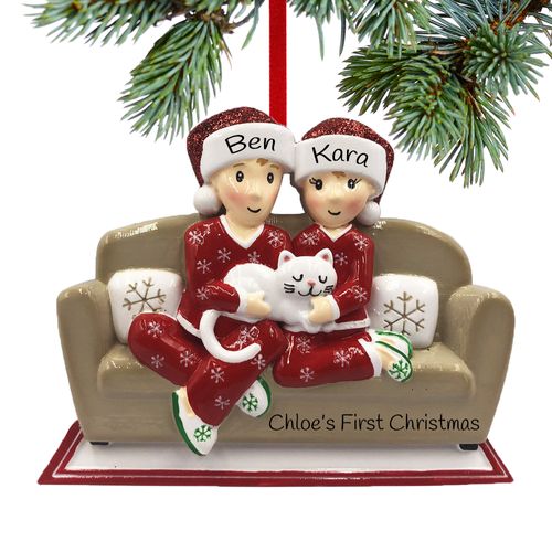 Couch Couple with Cat Ornament