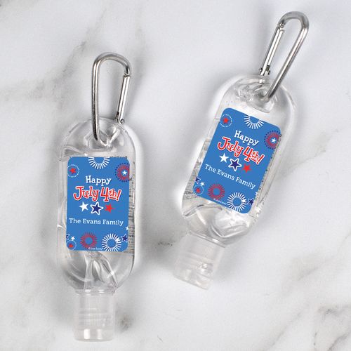 Personalized Independence Day Fireworks Hand Sanitizer with Carabiner 1. fl. Oz.