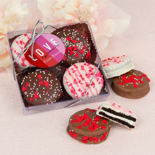 Personalized Valentine's Day Color Block Love Gourmet Belgian Chocolate Covered Oreos 4pc Gift Box