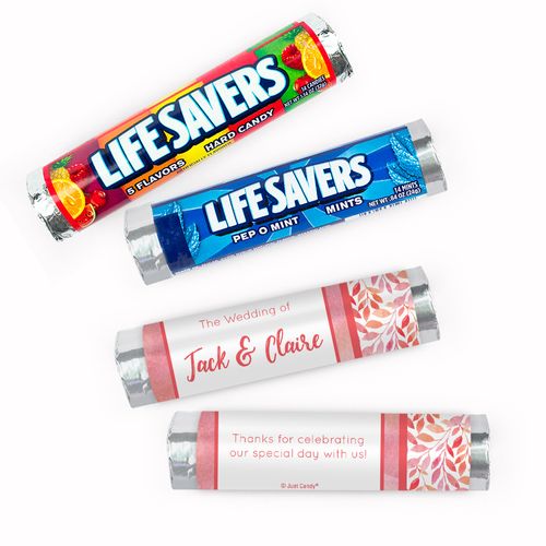 Personalized Wedding Lovely Leaves Lifesavers Rolls (20 Rolls)