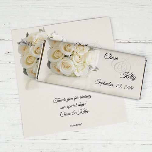 Wedding Favor Personalized Chocolate Bar Wrappers White Roses Bouquet