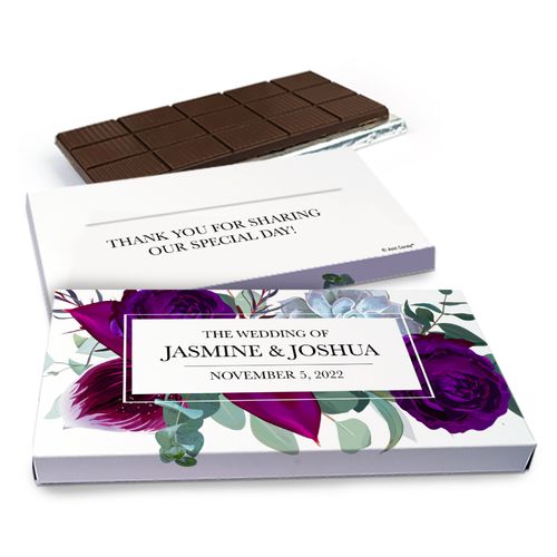 Deluxe Personalized Wedding Elegant Botanical Chocolate Bar in Gift Box (3oz Bar)
