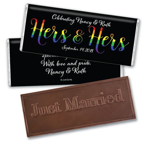 Personalized Lesbian Wedding Hers & Hers Rainbow Embossed Chocolate Bar
