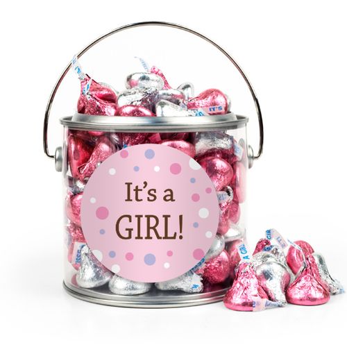 Baby Girl Birth Announcement Bubbles Silver Paint Can with Sticker